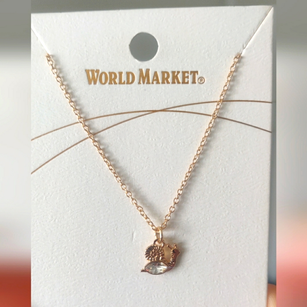 New!World Market Snail Pendant Y2K Golden-tone Jewel Chain Necklace Cottagecore